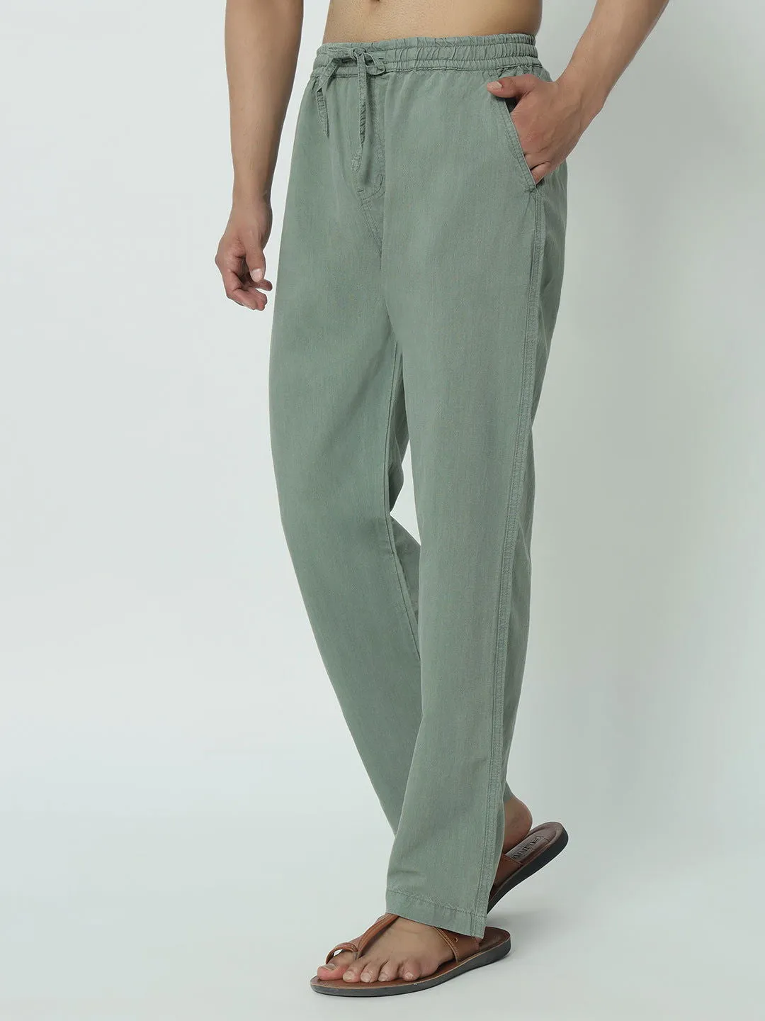 (SAINTJONES-GREEN LINEN PANTS