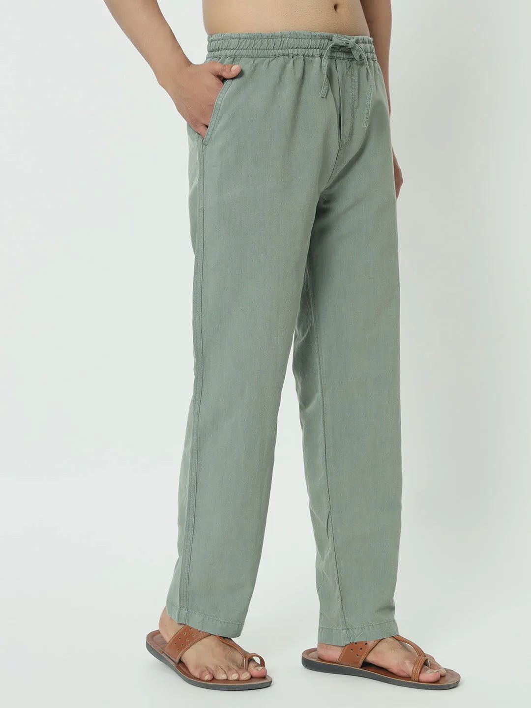 (SAINTJONES-GREEN LINEN PANTS