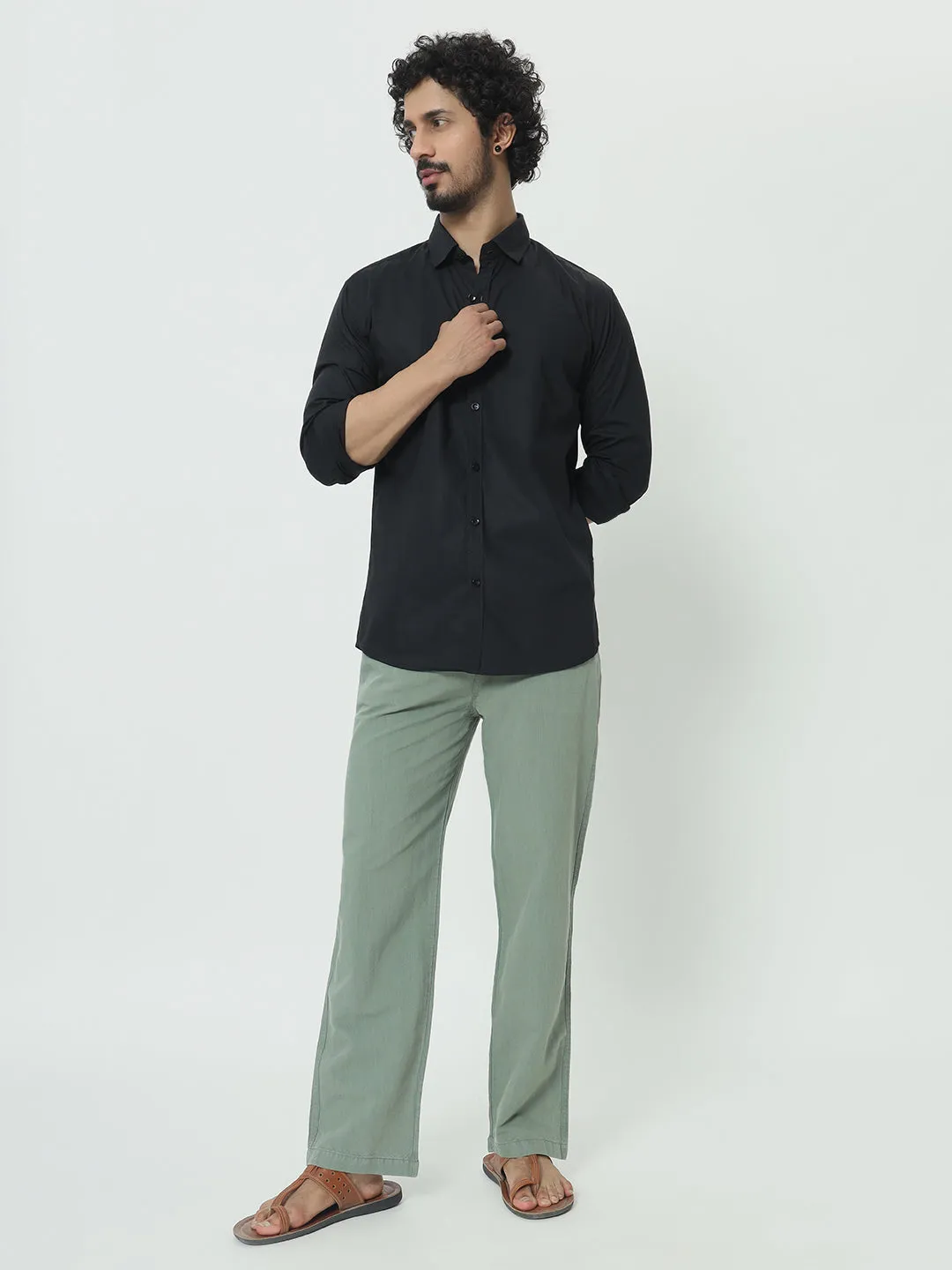 (SAINTJONES-GREEN LINEN PANTS