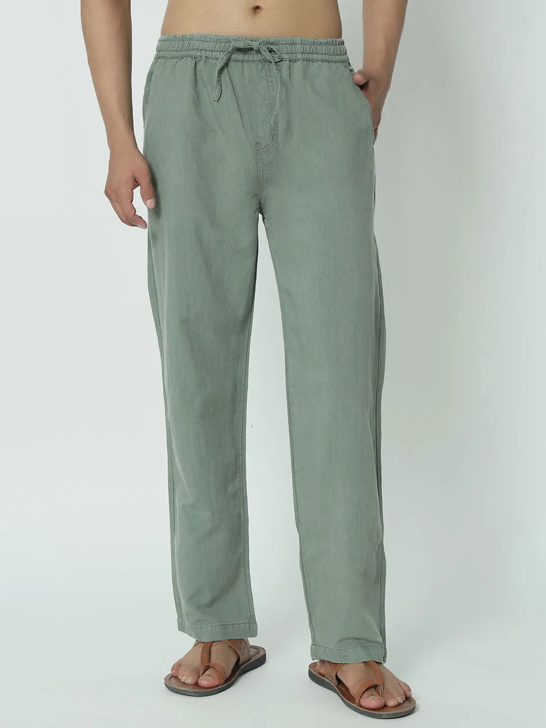 (SAINTJONES-GREEN LINEN PANTS