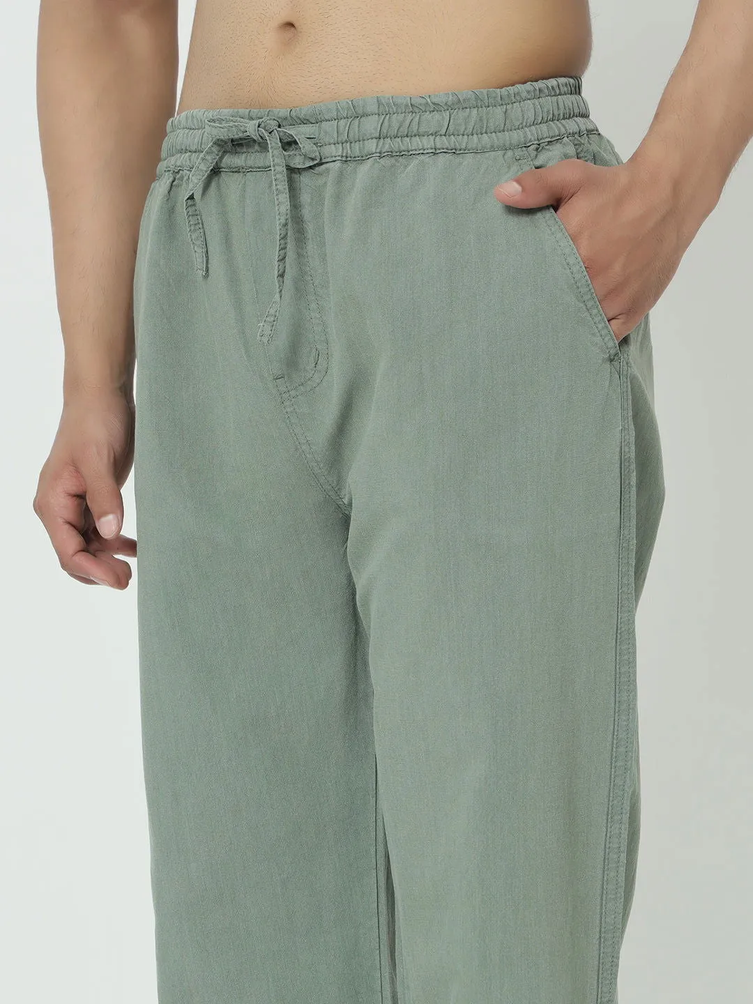 (SAINTJONES-GREEN LINEN PANTS