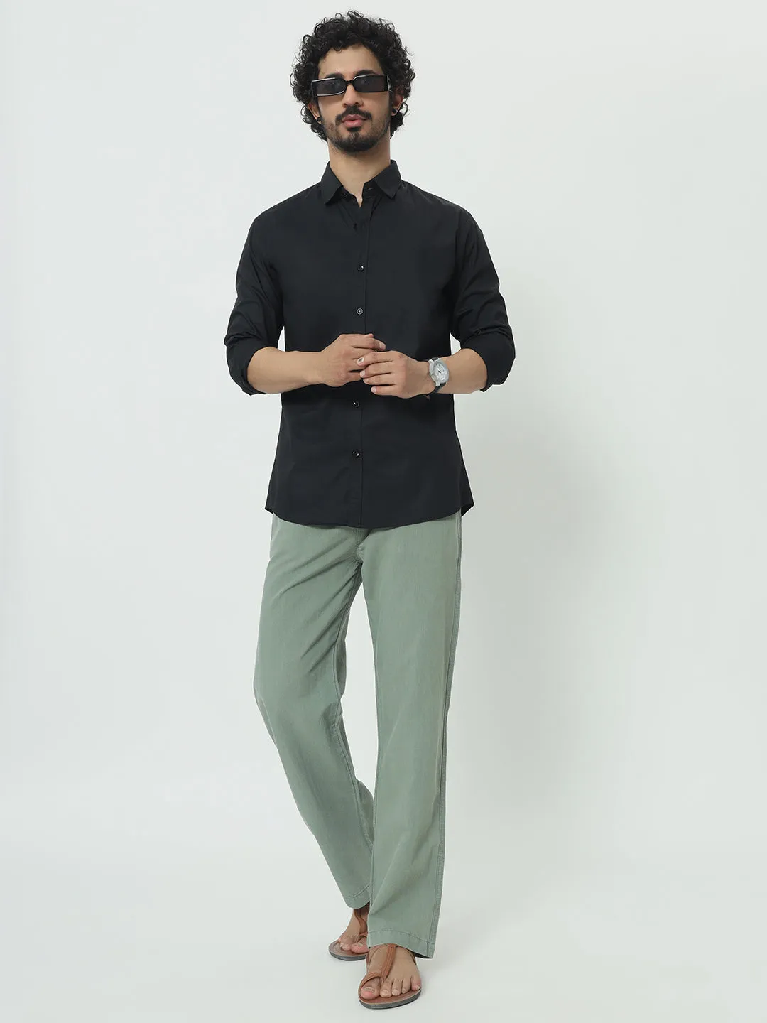 (SAINTJONES-GREEN LINEN PANTS