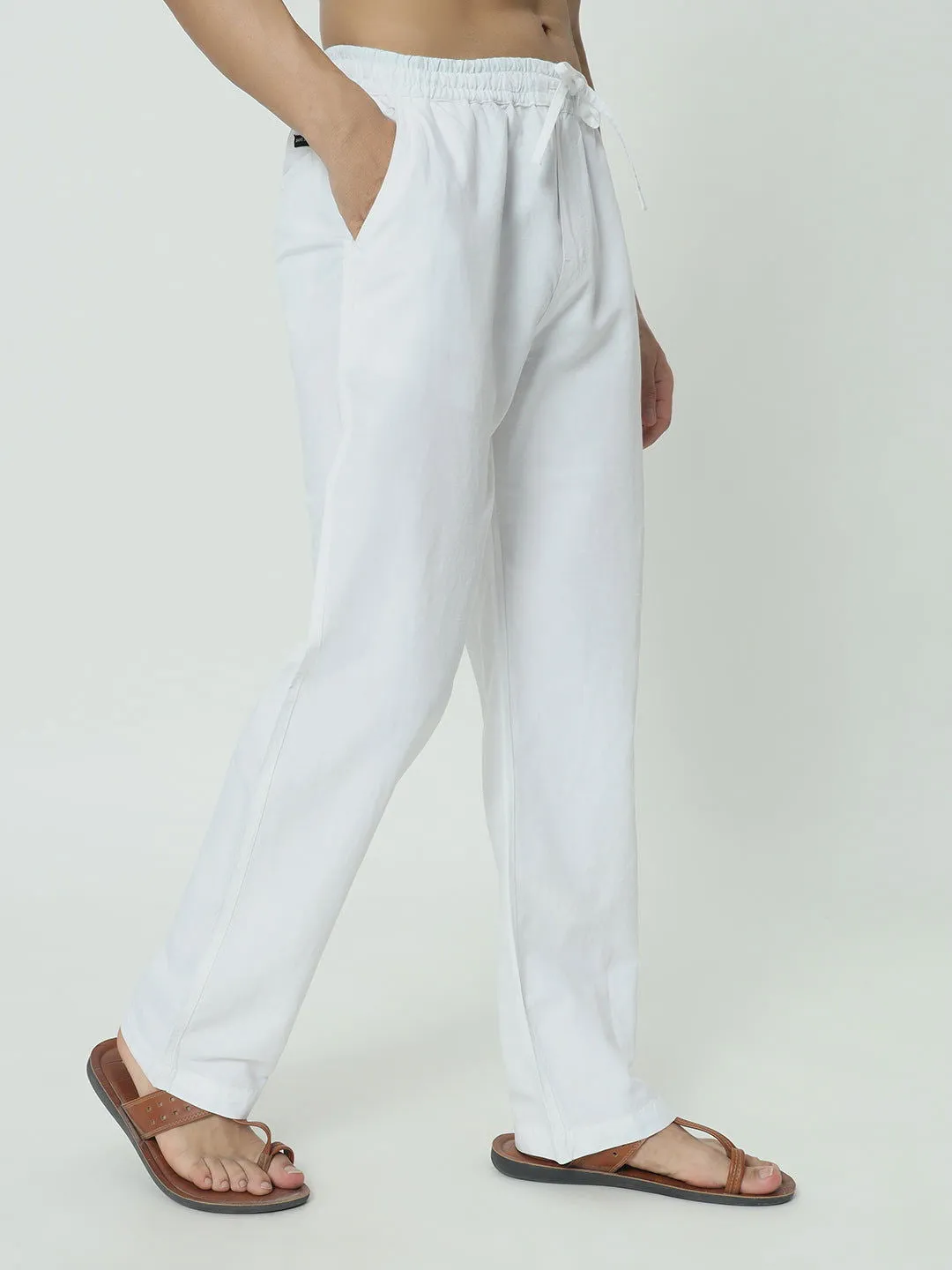 SAINTJONES-WHITE LINEN PANTS