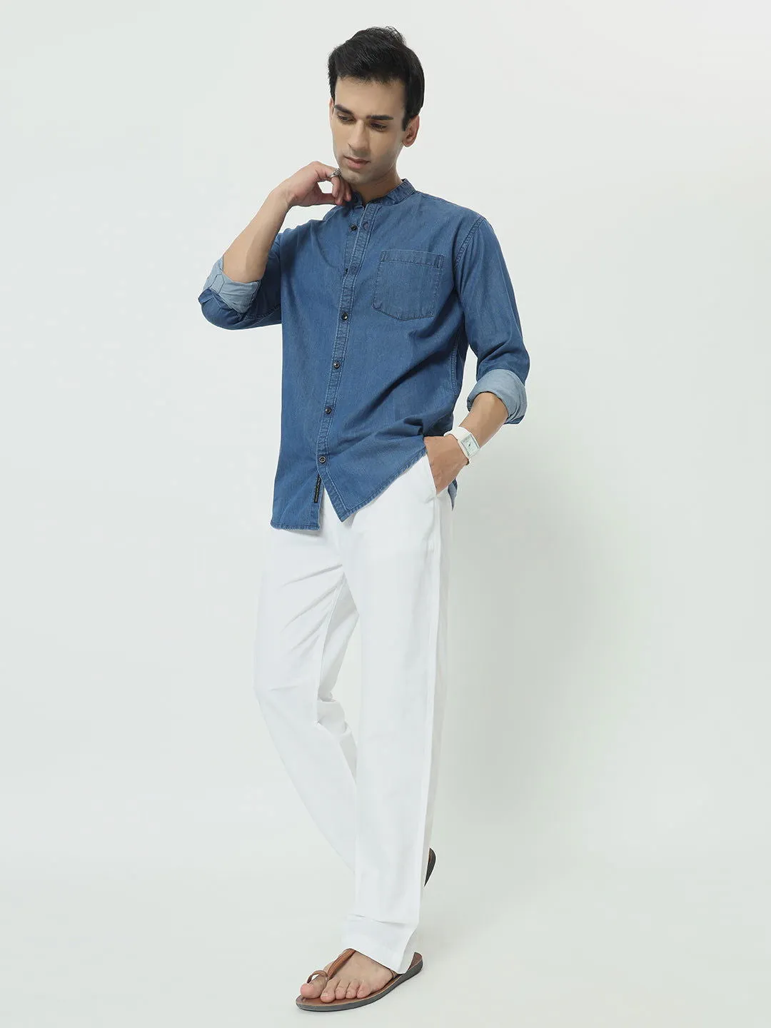 SAINTJONES-WHITE LINEN PANTS