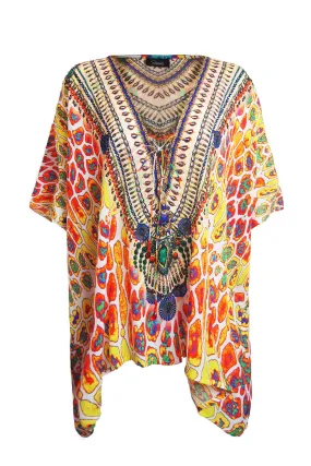 Short caftan tops In Yellow animal print