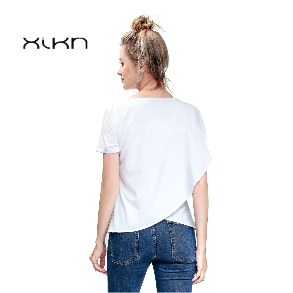 Short Sleeve White Chiffon Blouses