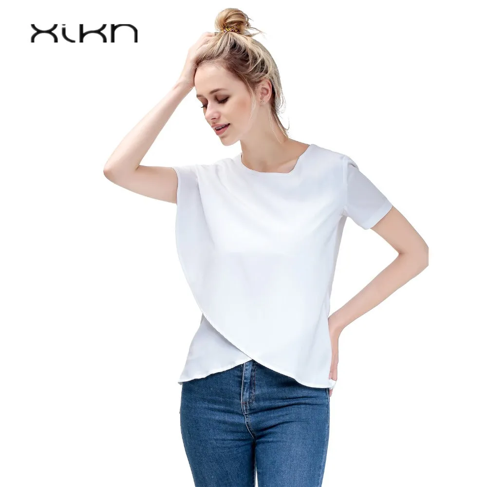 Short Sleeve White Chiffon Blouses