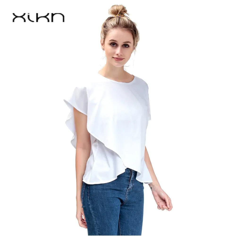 Short Sleeve White Chiffon Blouses