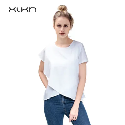 Short Sleeve White Chiffon Blouses