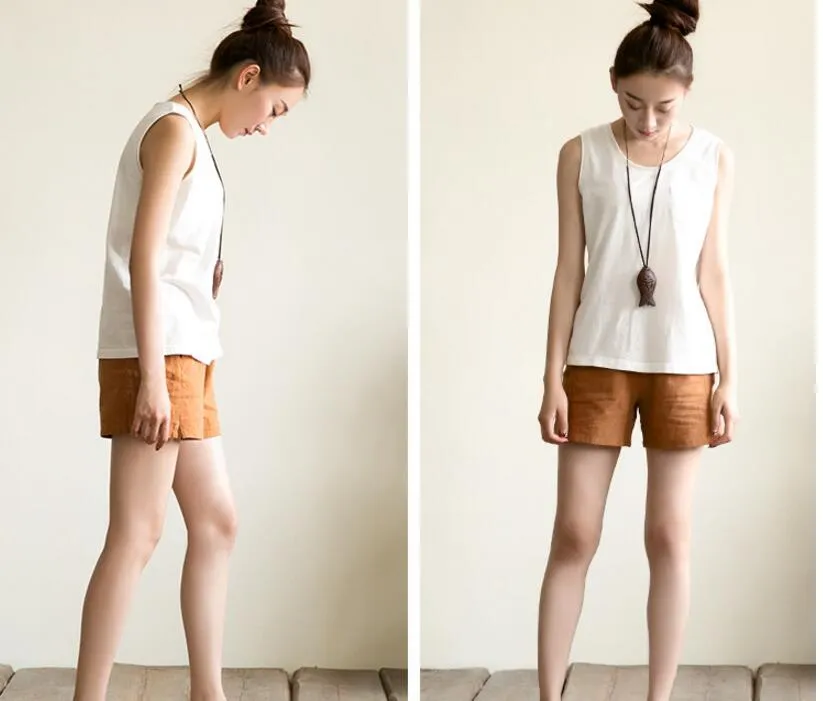 Simple Women linen Shorts Side Pockets