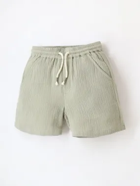 Smart Casual Cotton Olive Knee Length Elasticated with Pockets Shorts For Boys