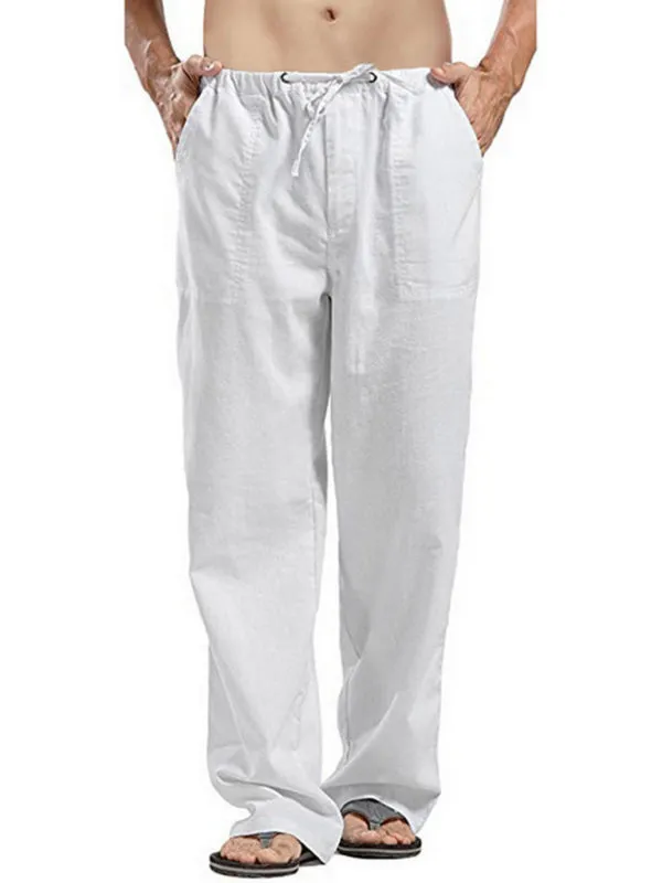 Stay Comfortable and Stylish with Men's Solid Color Linen Blend Drawstring Pants