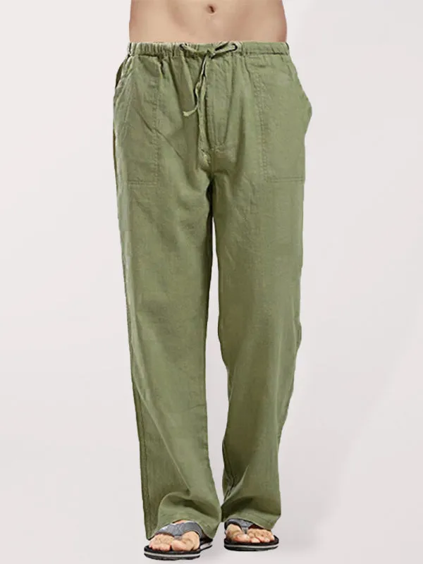 Stay Comfortable and Stylish with Men's Solid Color Linen Blend Drawstring Pants