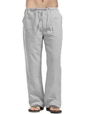 Stay Comfortable and Stylish with Men's Solid Color Linen Blend Drawstring Pants