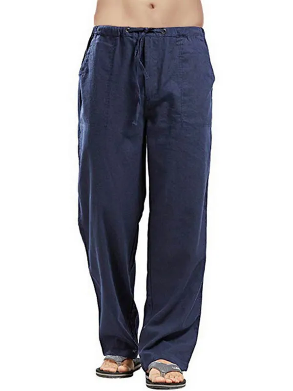 Stay Comfortable and Stylish with Men's Solid Color Linen Blend Drawstring Pants