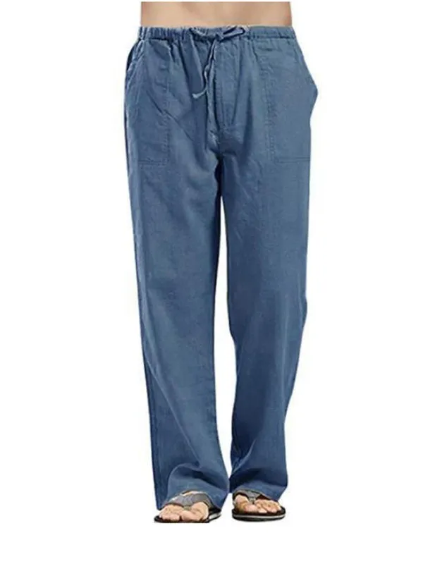 Stay Comfortable and Stylish with Men's Solid Color Linen Blend Drawstring Pants