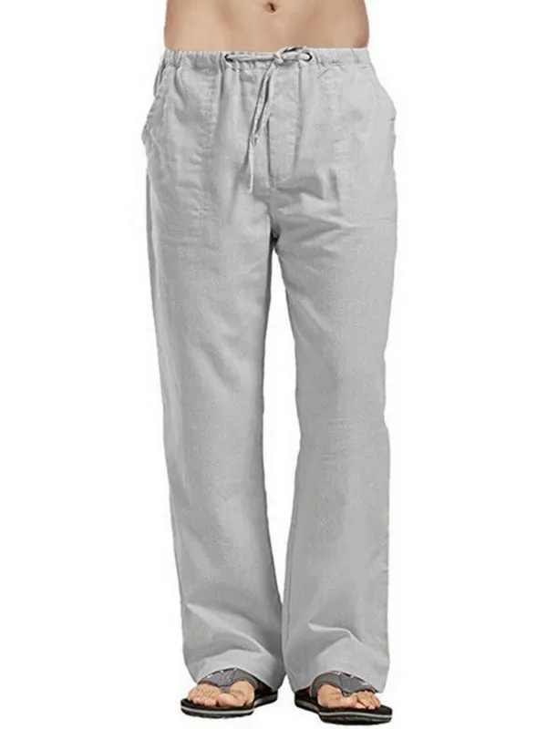 Stay Comfortable and Stylish with Men's Solid Color Linen Blend Drawstring Pants