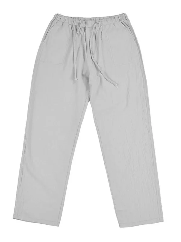 Stay Comfortable and Stylish with Men's Solid Color Linen Blend Drawstring Pants