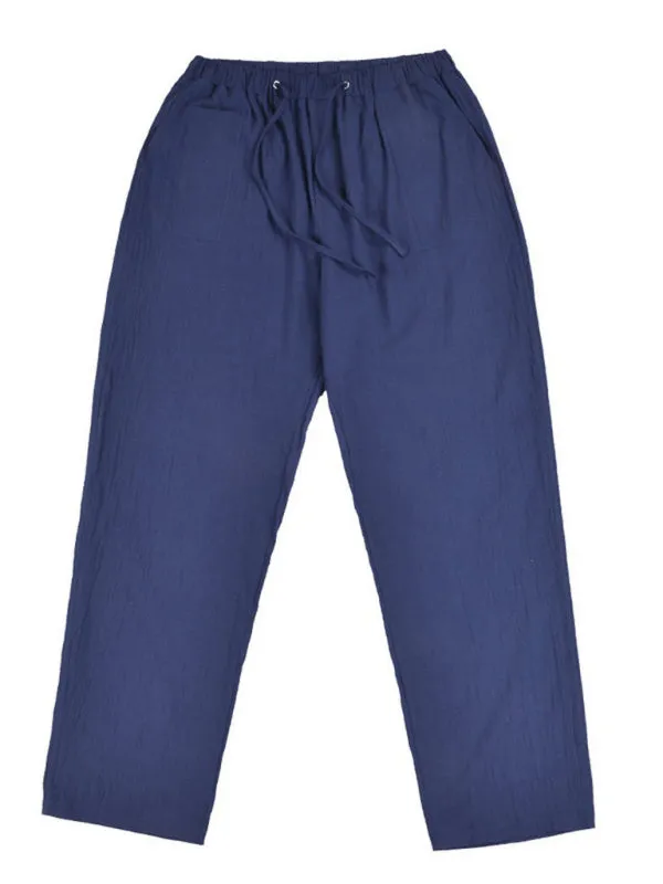 Stay Comfortable and Stylish with Men's Solid Color Linen Blend Drawstring Pants