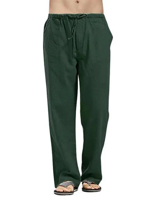 Stay Comfortable and Stylish with Men's Solid Color Linen Blend Drawstring Pants