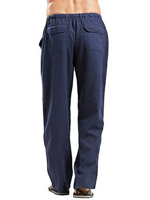 Stay Comfortable and Stylish with Men's Solid Color Linen Blend Drawstring Pants