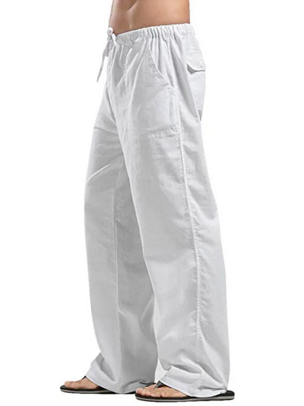 Stay Comfortable and Stylish with Men's Solid Color Linen Blend Drawstring Pants