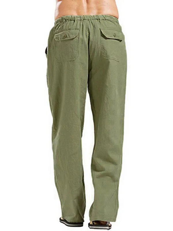 Stay Comfortable and Stylish with Men's Solid Color Linen Blend Drawstring Pants