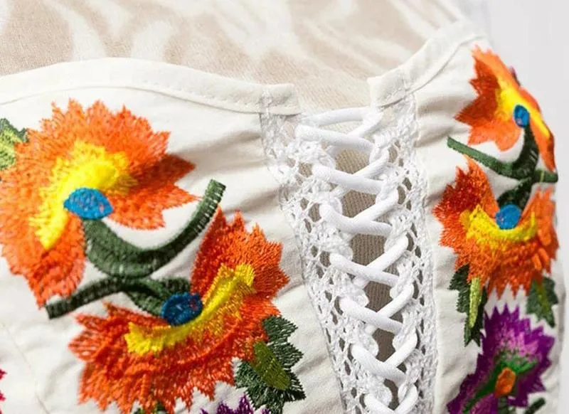 Summer Floral Embroidery Backless Bandage Beach Tops