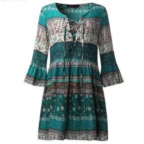 Summer Ladies Bohemian Floral Beach Dresses Gothic Tunics 4XL 5XL Plus Size Half Sleeve Retro Vintage Midi Dress Robe Femme