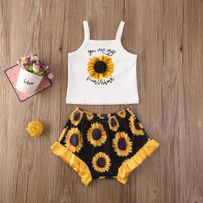 Sunflower Vest Tops   Floral Shorts Pants Outfit Clothing Set