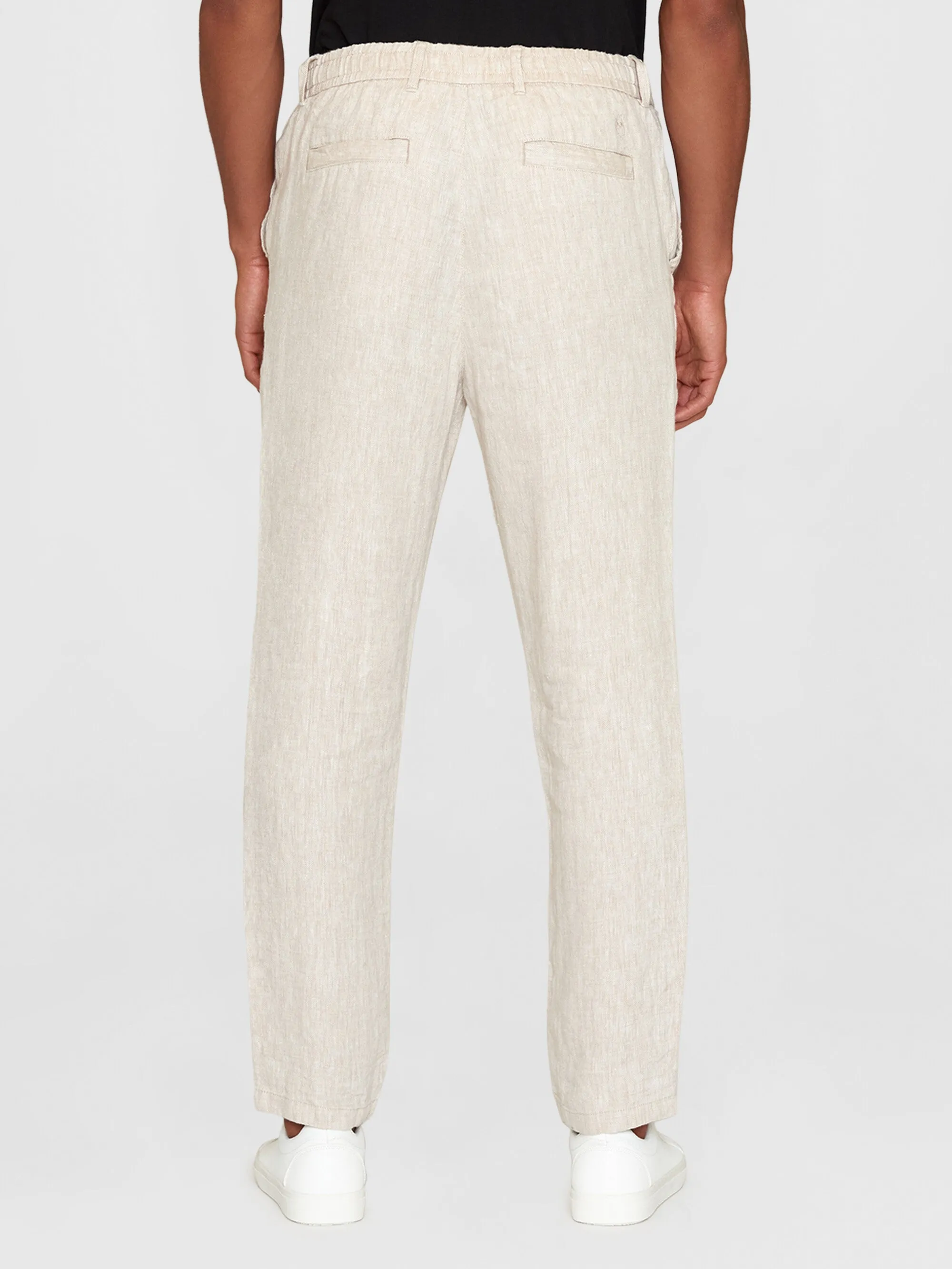 TIM tapered herringbone linen elastic waist string pants - GOTS/Vegan - Light feather gray