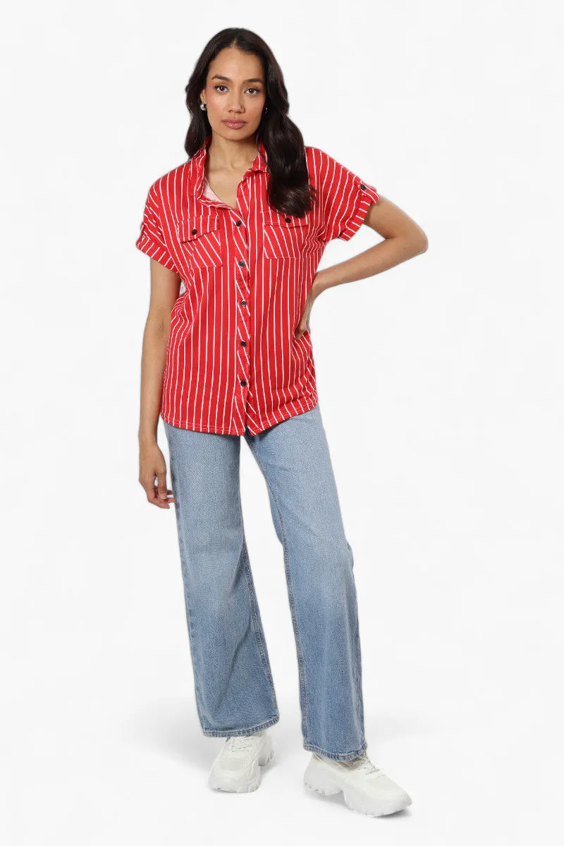 Urbanology Plaid Front Flap Pocket Shirt - Red