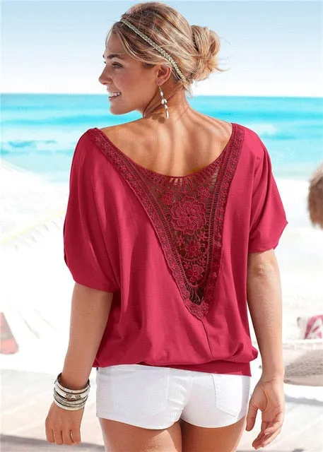 Vintage Casual Women's Hollow Out Lace Blouses For Summer