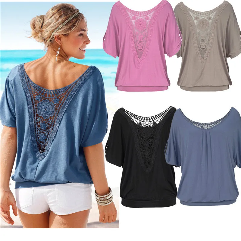 Vintage Casual Women's Hollow Out Lace Blouses For Summer