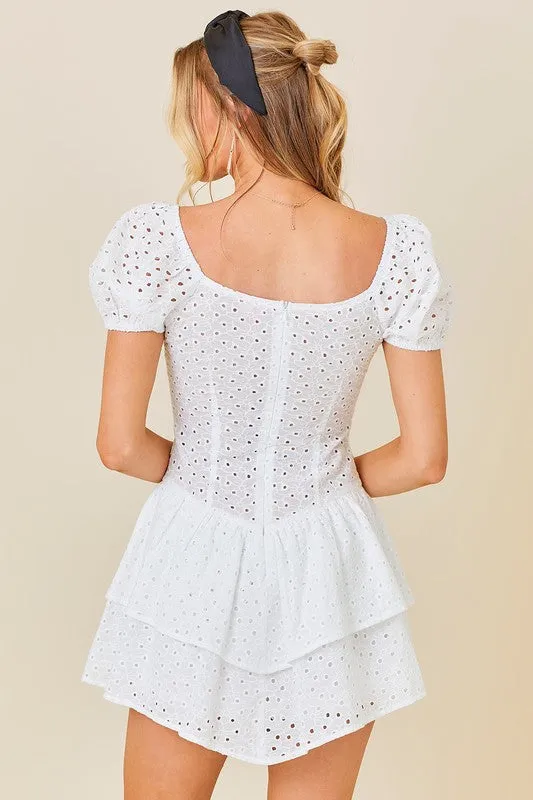 White Heart Neck White Lace Dress