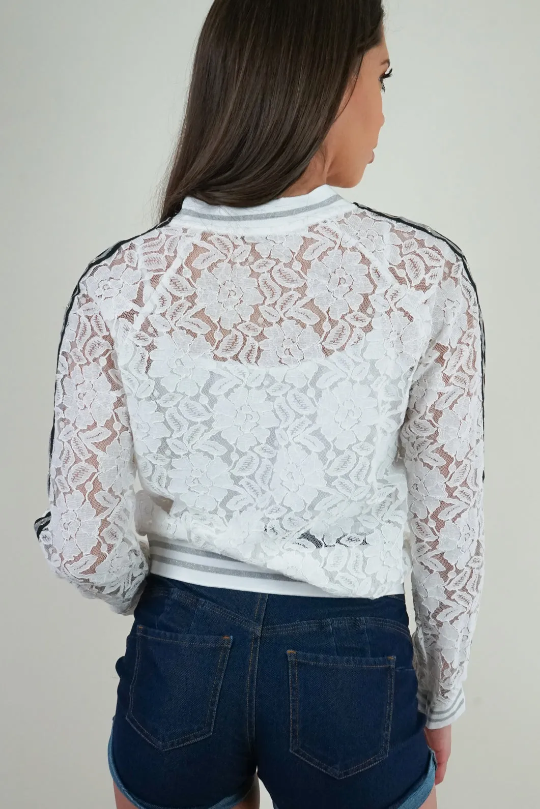 White Lace Bomber Jacket