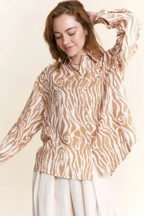 Zebra Design Print Casual Button Down Blouse